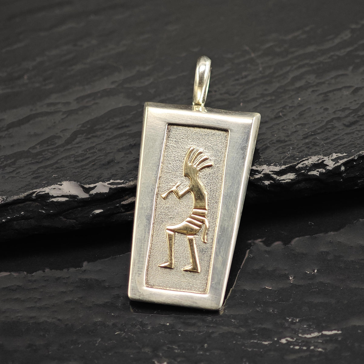 Navajo 14K Kokopelli Sterling Silver Pendant P3142