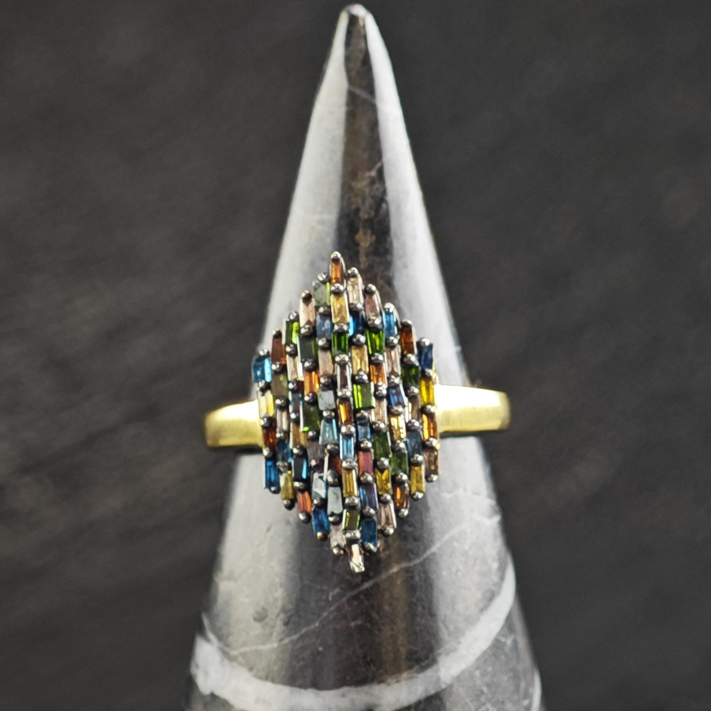 Color Diamond Marquis Shape Gold Plated Sterling Silver Ring Sz 6 R6610