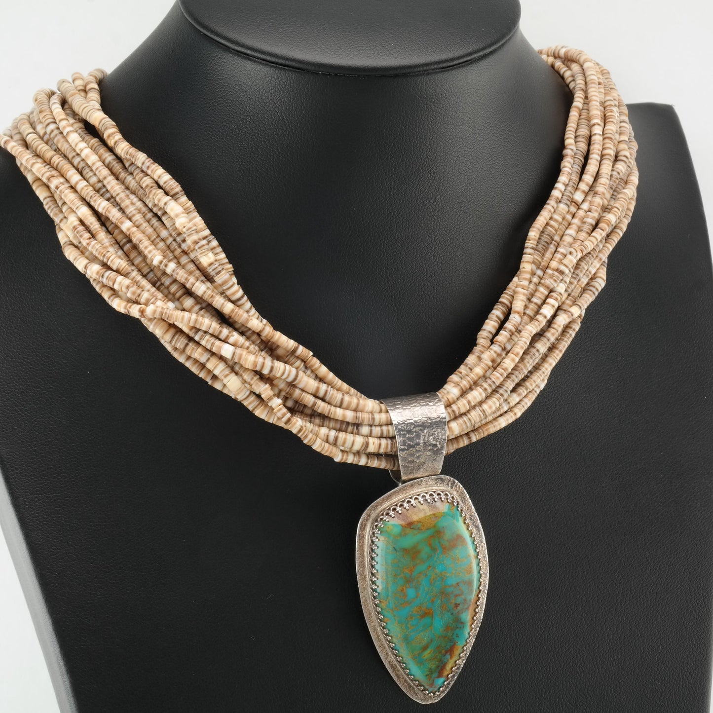 Ralph Sena Heishi Beads, Turquoise 15 Strand Sterling Silver Necklace N2417