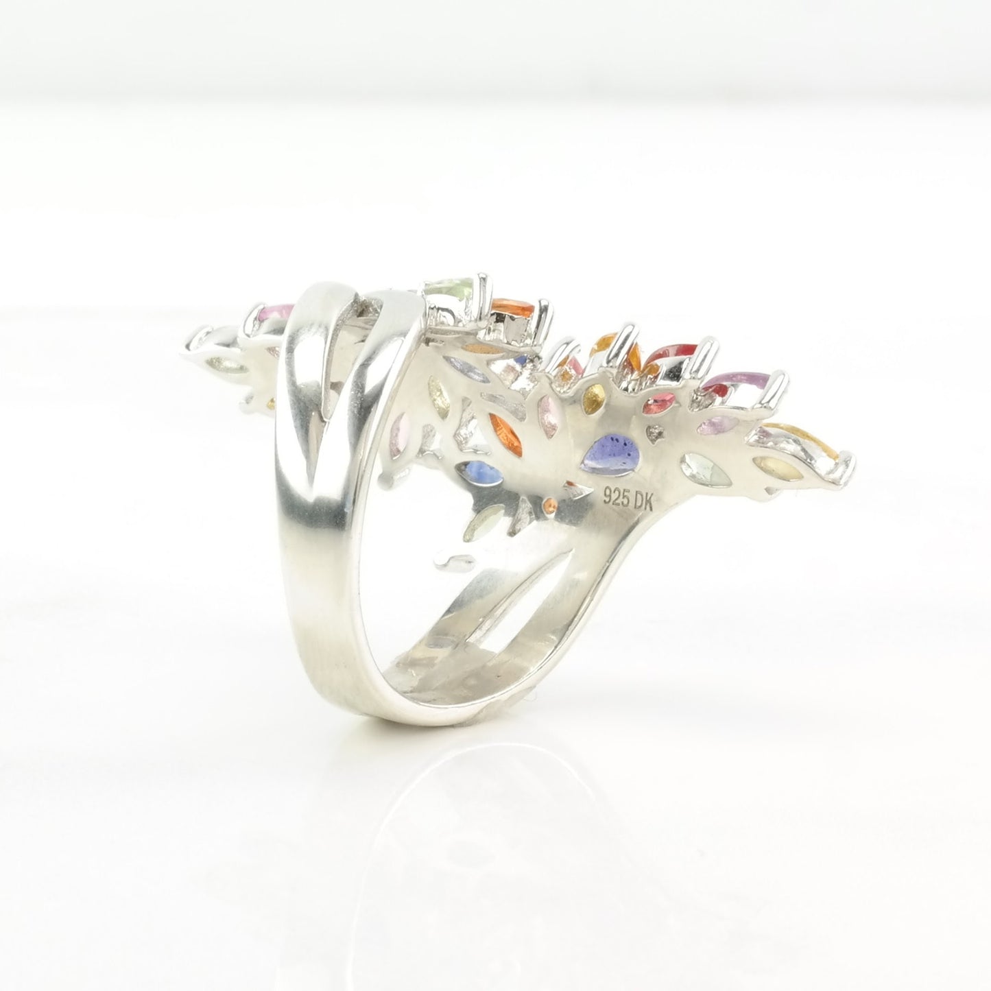 Sterling Silver Ring Rainbow Sapphire, Tanzanite Cocktail Multi Color Size 7