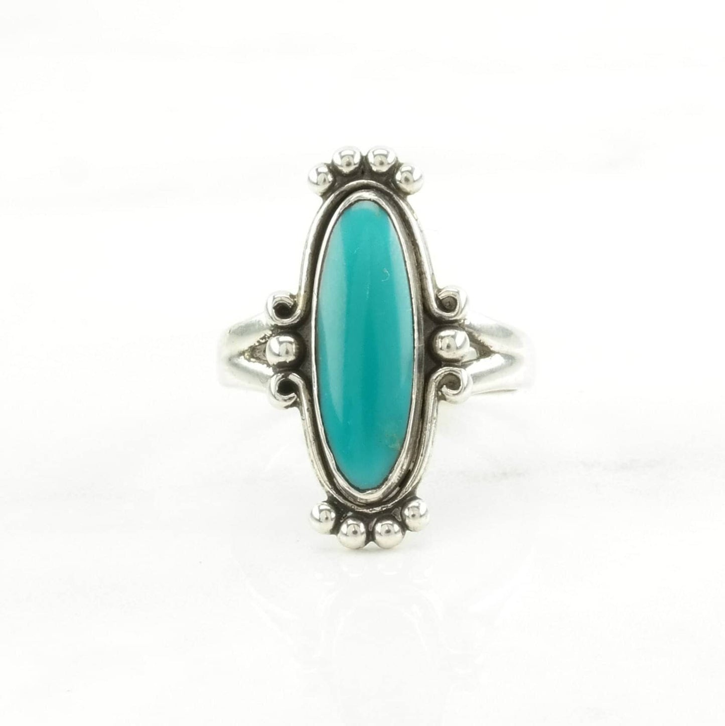 Native American Silver Ring Turquoise Navette Sterling Blue Size 7 1/2