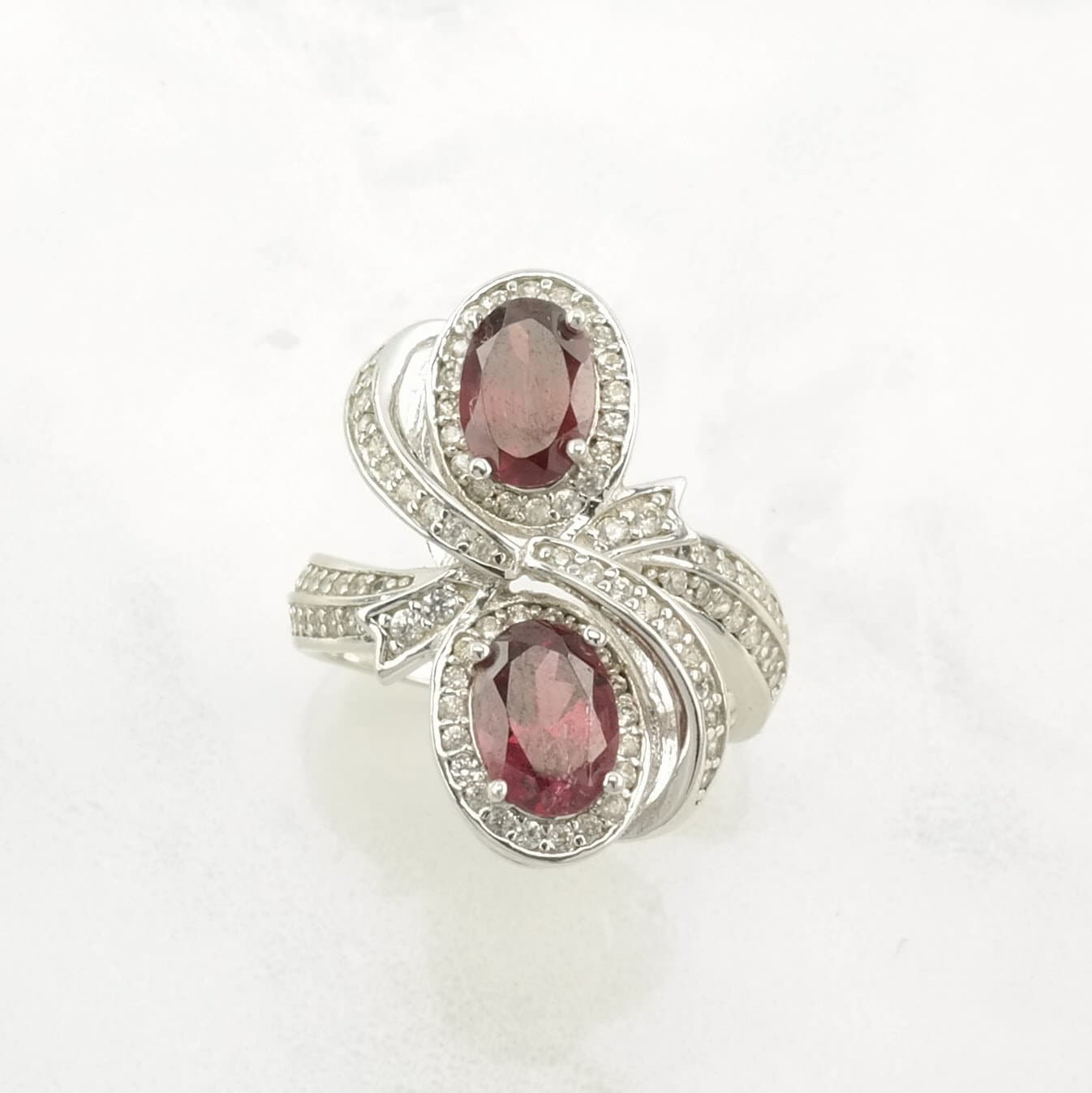 Sterling Silver Ring, Garnet White Zircons Ribbon Pink Size 5