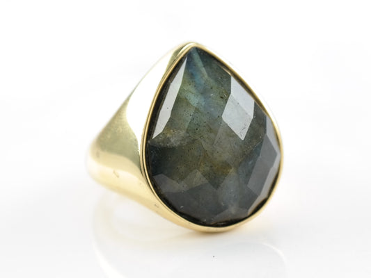 Sterling Silver Ring Labradorite Gold Plated Checkerboard Cut Blue Size 7