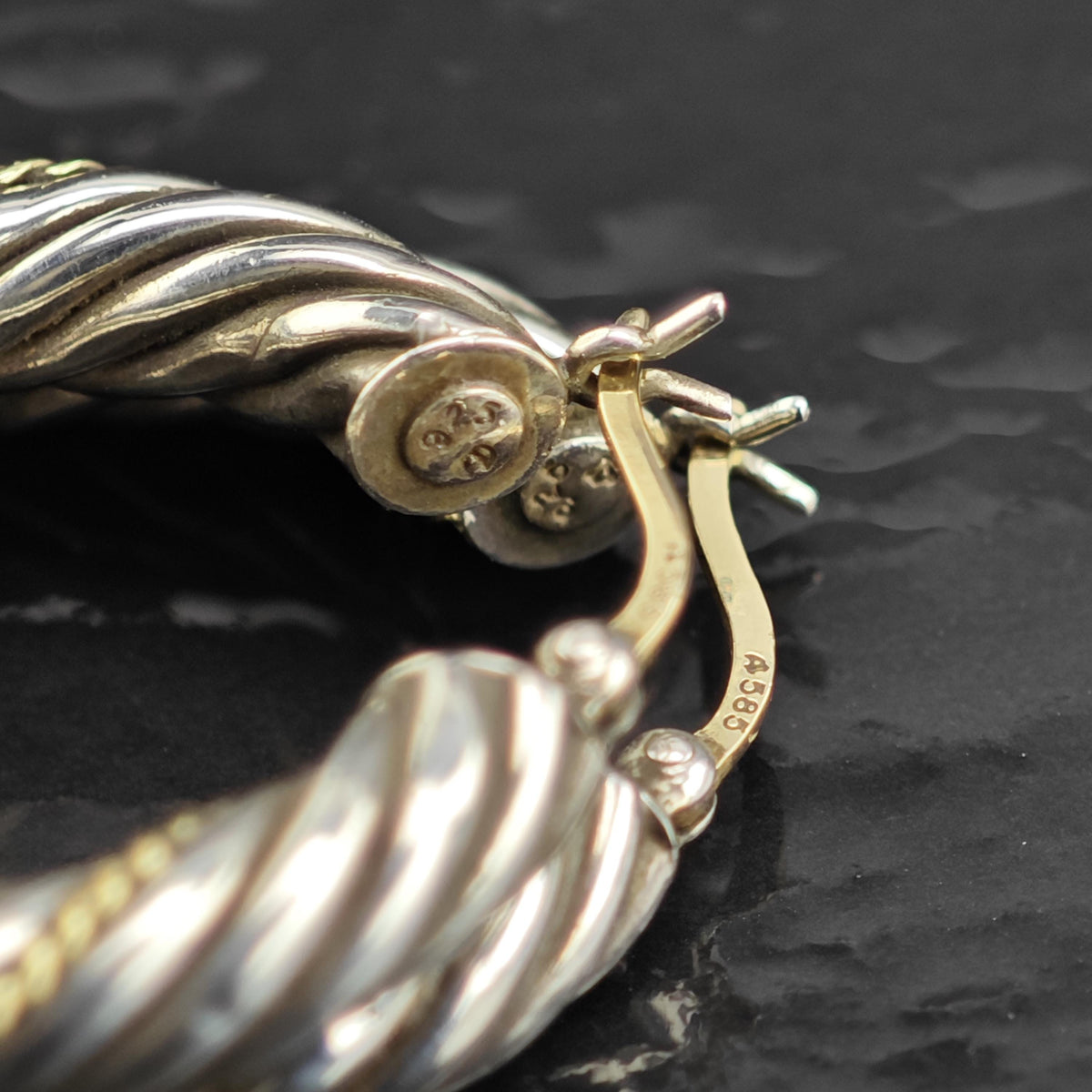 Vintage Hoop 14k Accents and Posts Sterling Silver Earrings ER3234