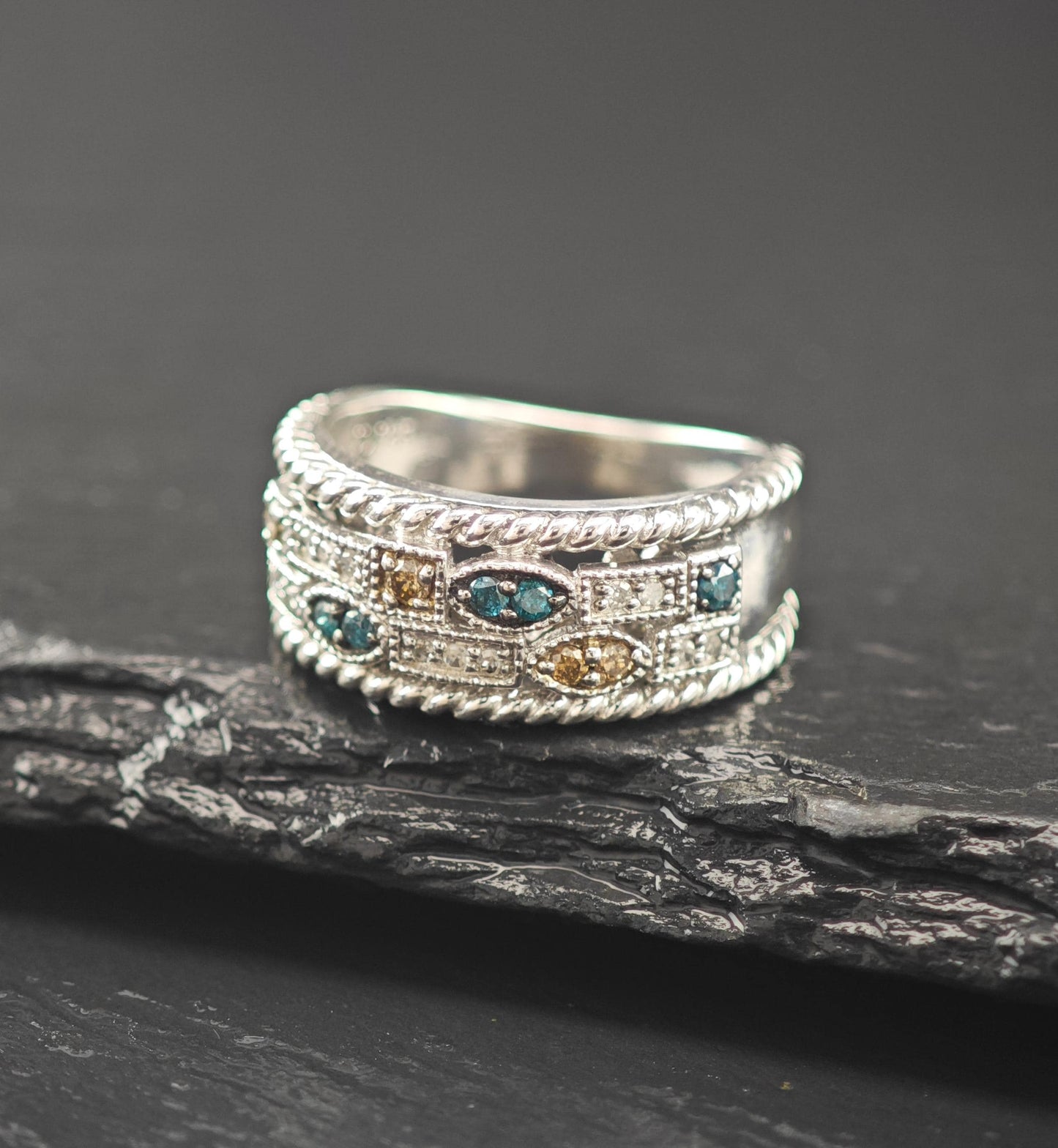 Multi-Color Diamond Band Sterling Silver