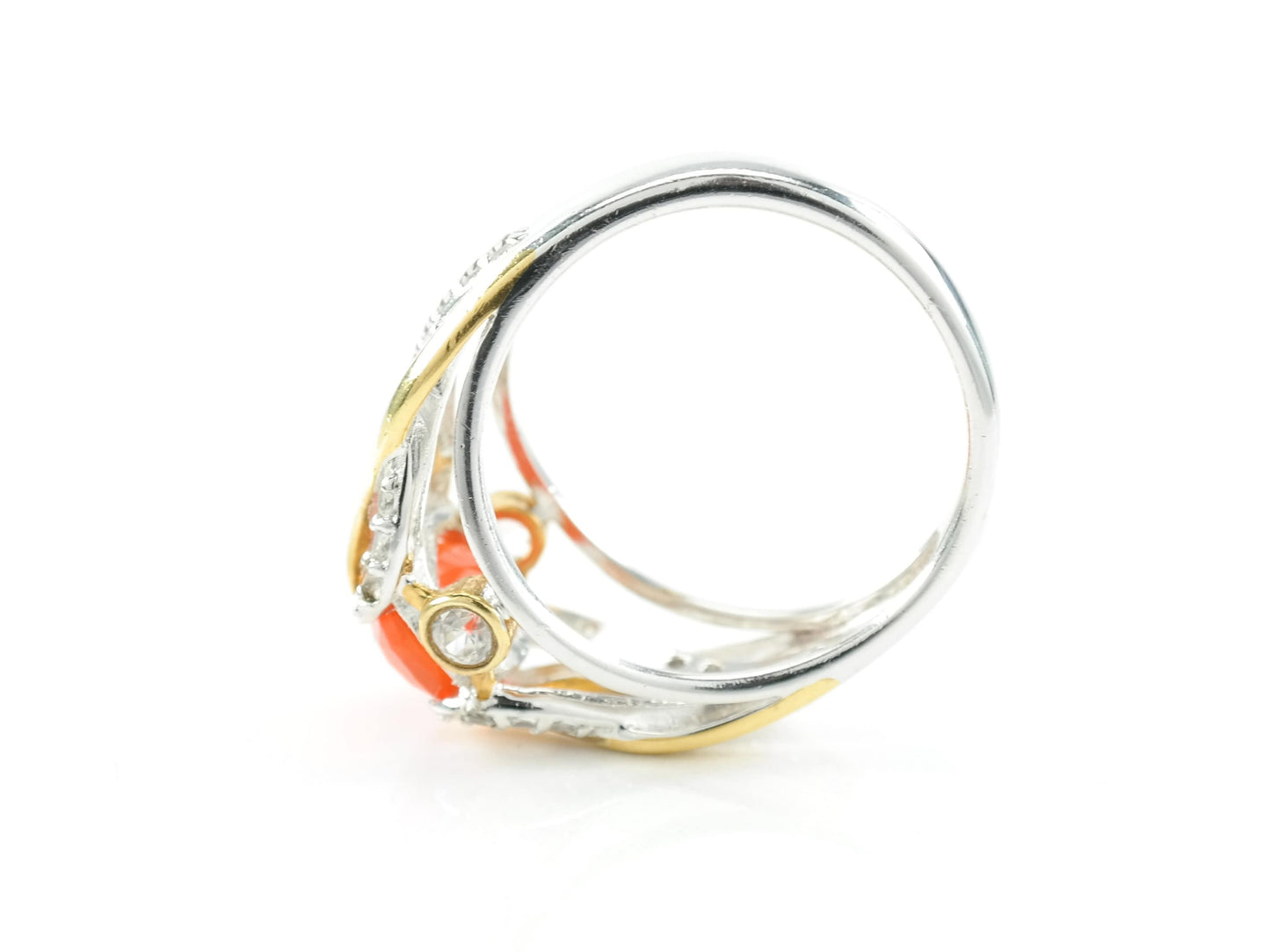 Vintage Sterling Silver Ring Fire Opal Gold Plated Orange Size 7