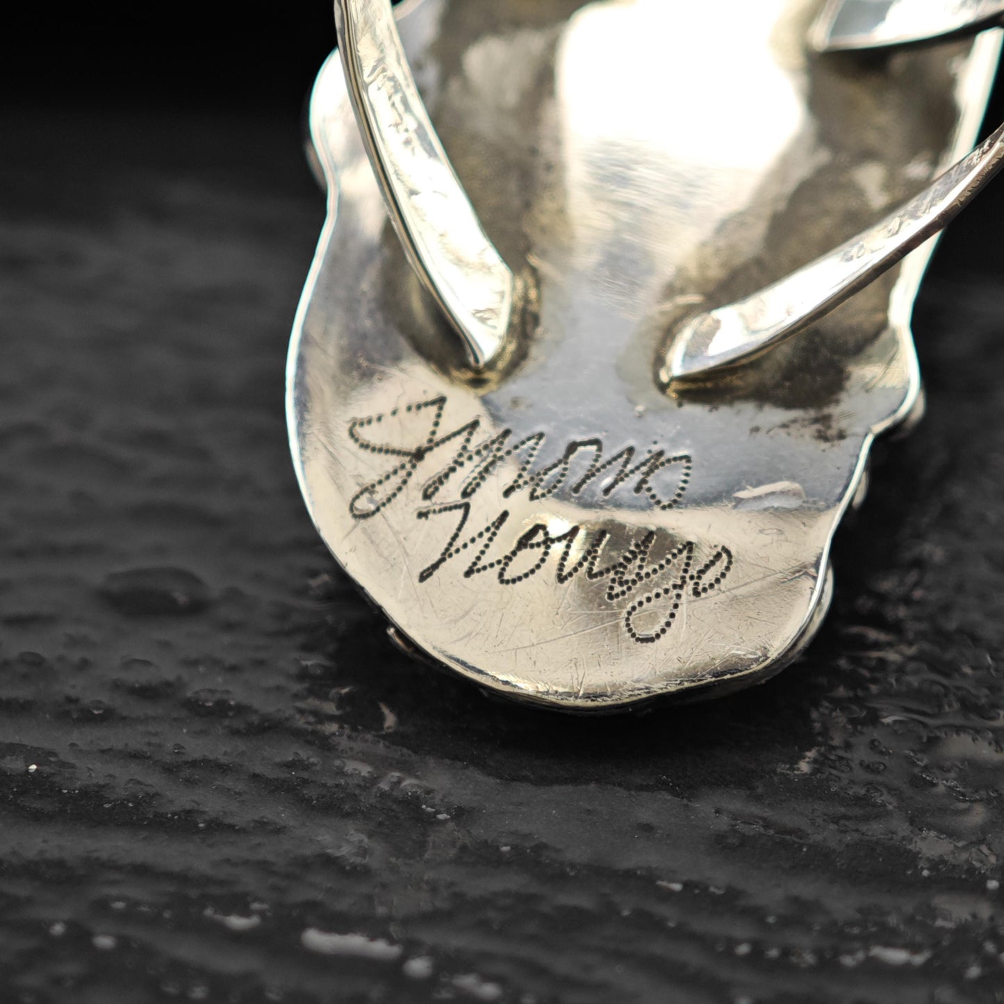 Navajo, J. Morris Long Turquoise Ring Sterling Silver Size 6 3/4