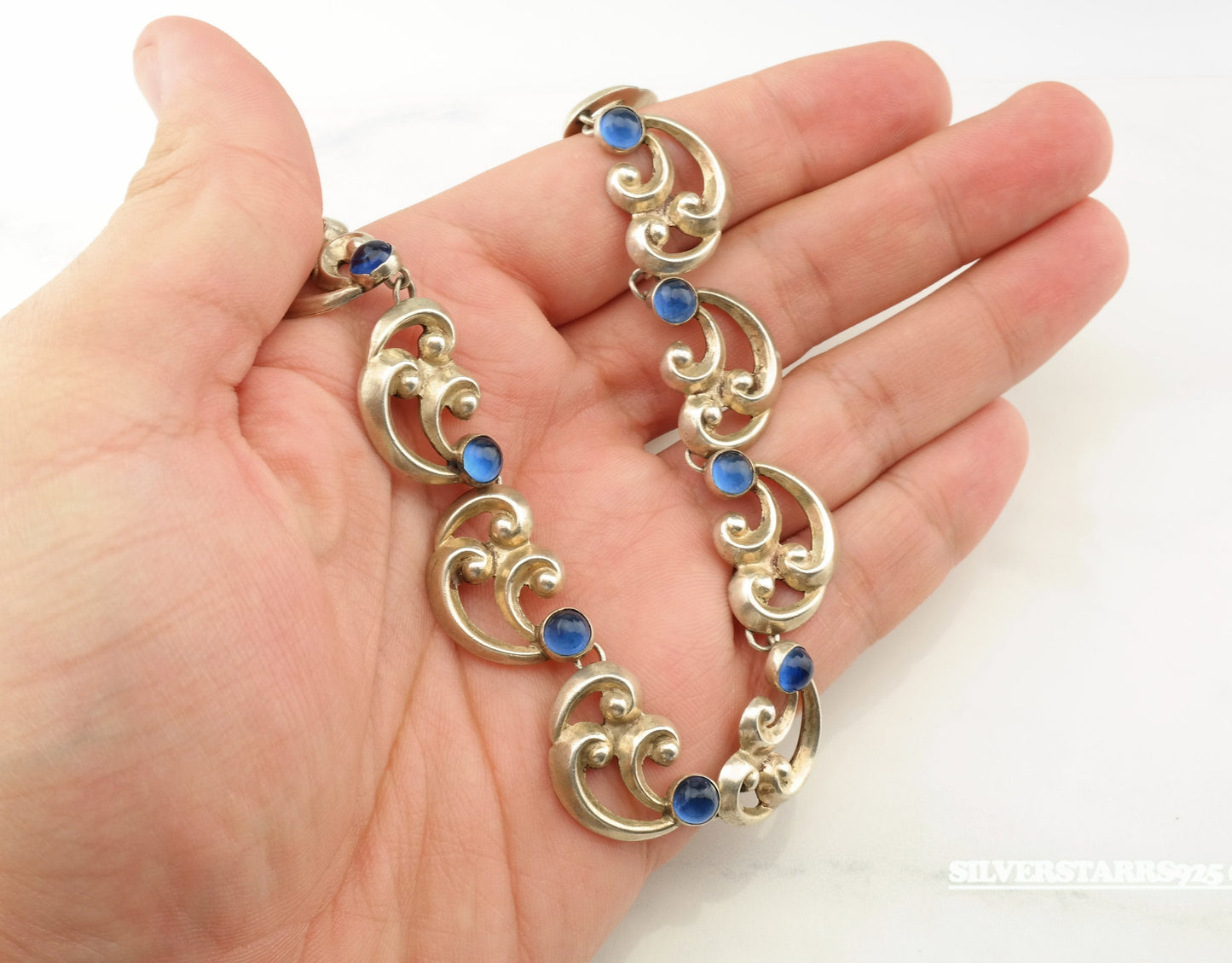 Vintage Abstract Sterling Silver Blue Paste Necklace