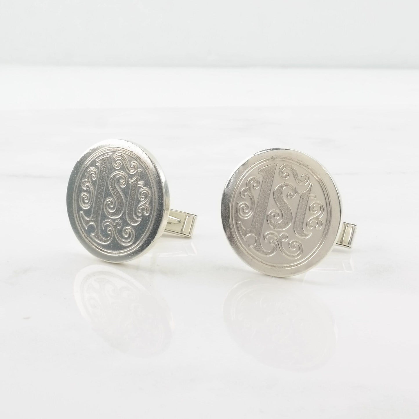 Vintage Sterling Silver Cufflinks Early 1931 Tiffany Hand Engraved "1st"