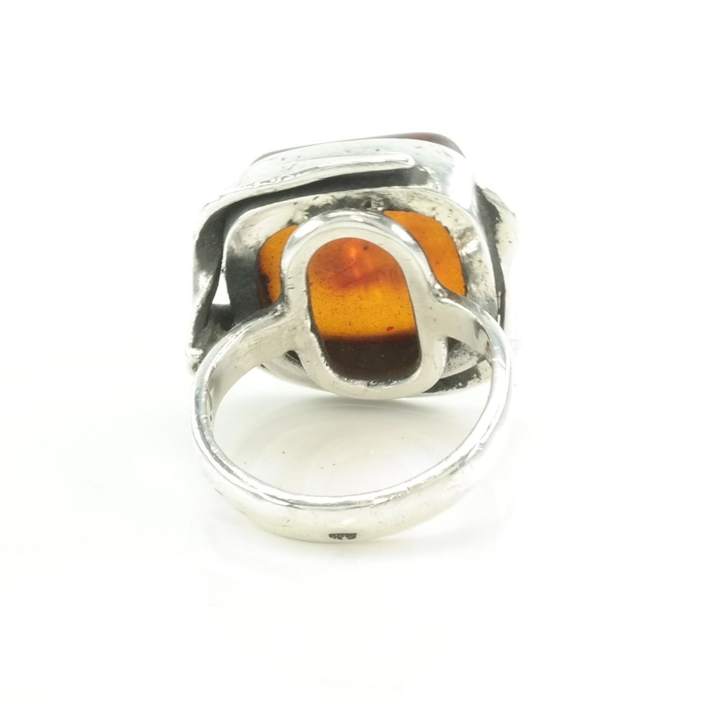 Sterling Silver Ring Amber Orange Size 8 1/2