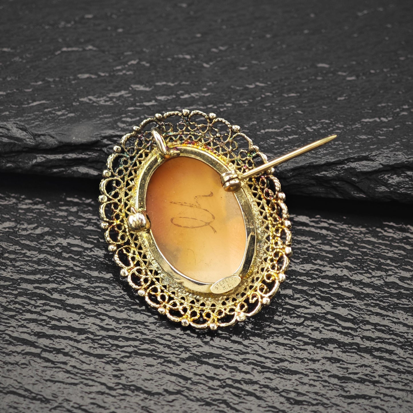 Cameo Gold Gilded Brooch/Pendant Sterling Silver