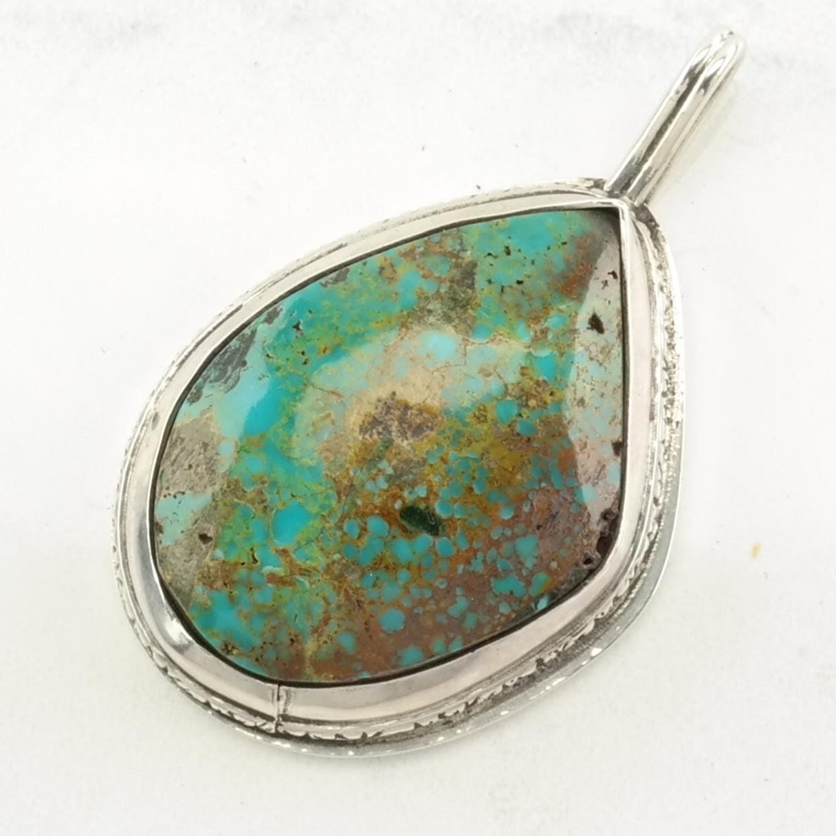 Vintage Southwest Turquoise Heavy Matrix Sterling Silver Pendant