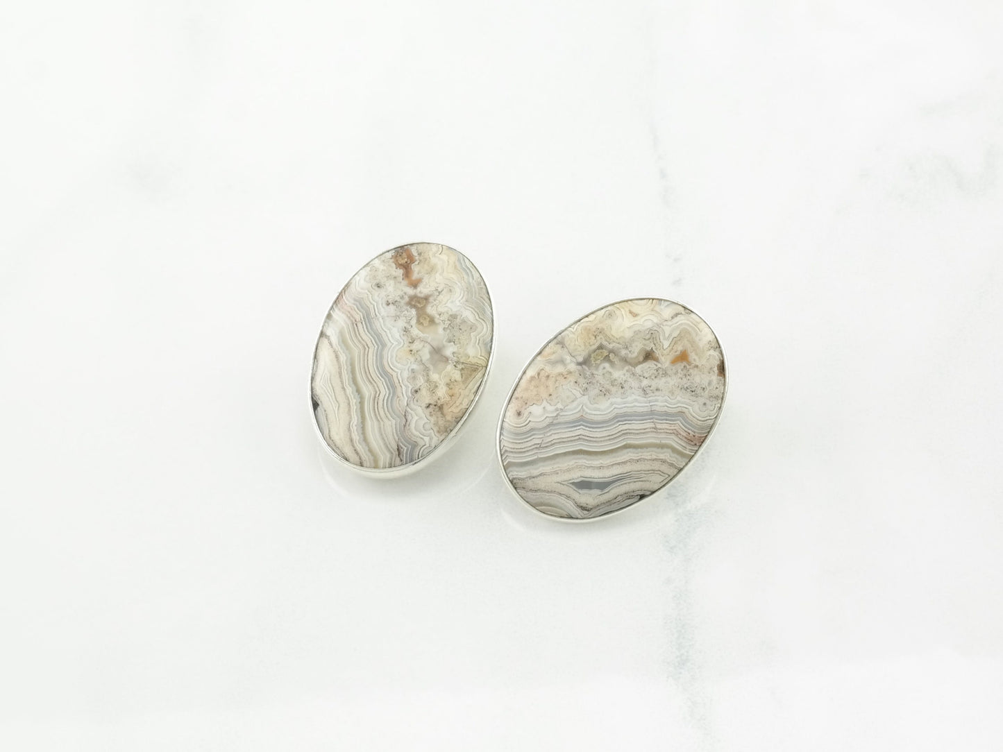 Charles Albert Sterling Silver Agate Clip On Earrings