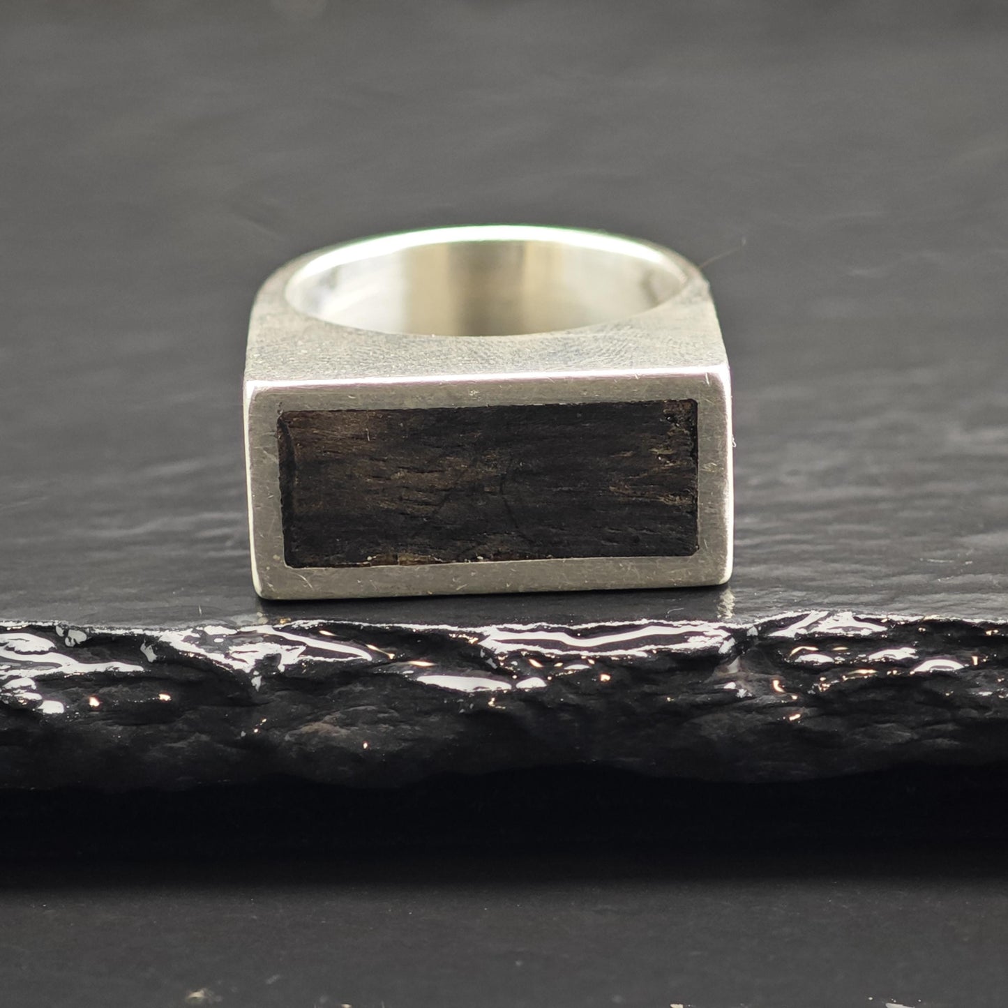 Modernist Ebony Wood Sterling Silver Ring By José María Puig Doria Sz 6 1/4 R6704