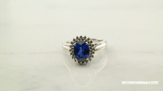 Sterling Silver Ring Lab Sapphire Blue Size 7