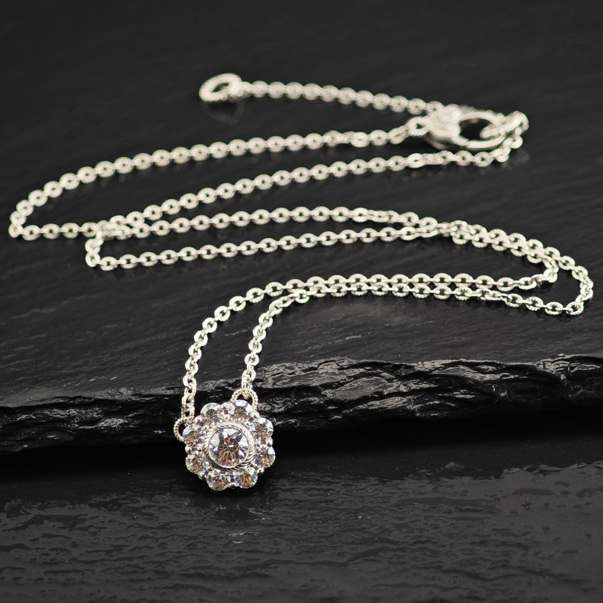 Vintage Judith Ripka CZ Cluster Sterling Silver Necklace N2802