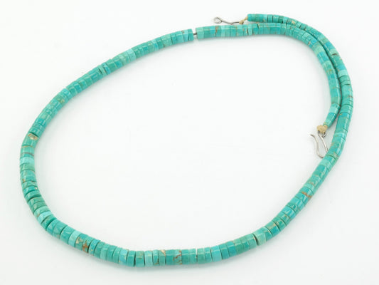 Blue Turquoise, Graduating Heishi Bead Necklace Sterling Silver