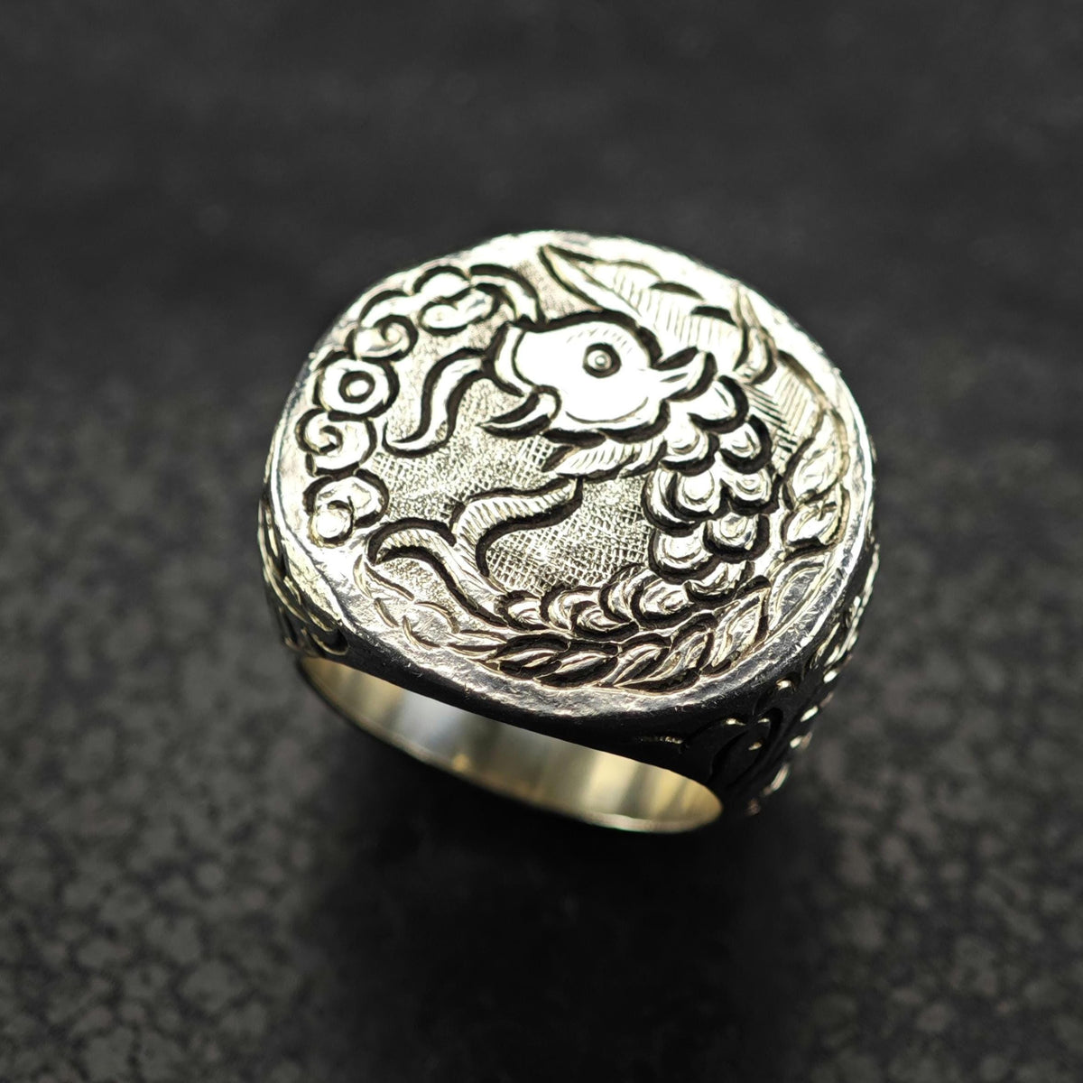 Heavy Koi Fish Sterling Silver Ring Sz 8 1/4 R6877