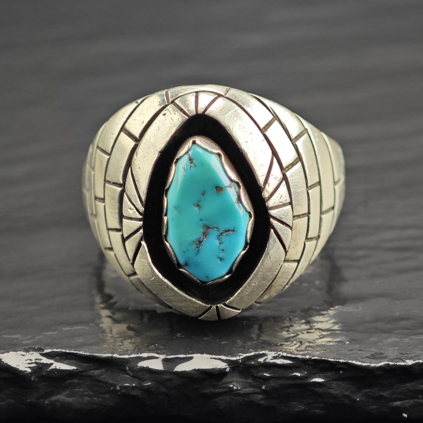 Native American Turquoise Ring Sterling Silver Sz 15 1/2 R6621
