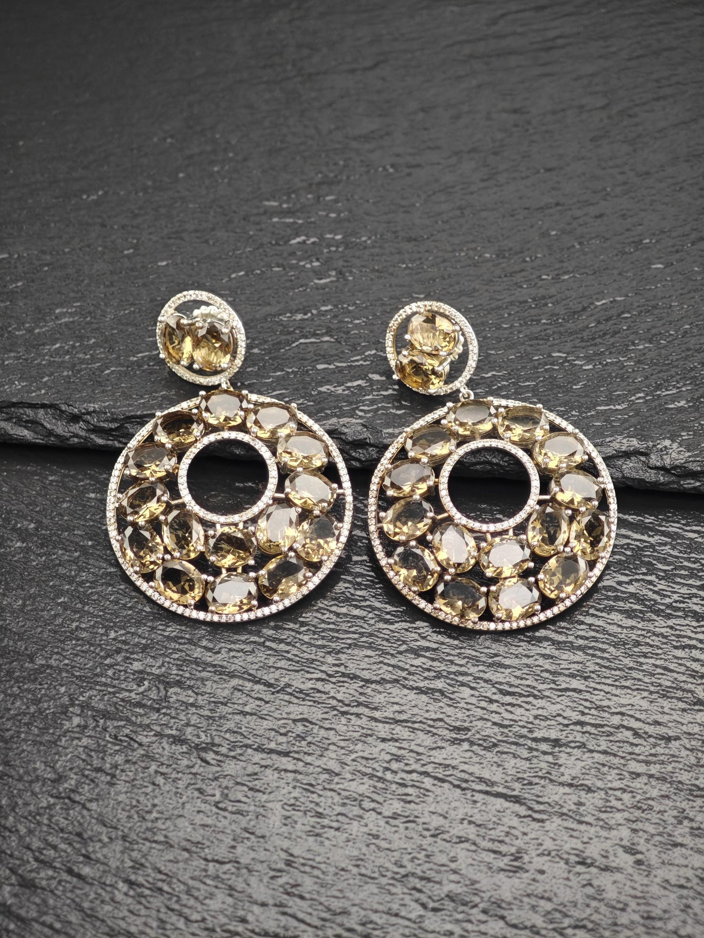 Large Brown Stone Sterling Silver Stud/Dangle Earrings