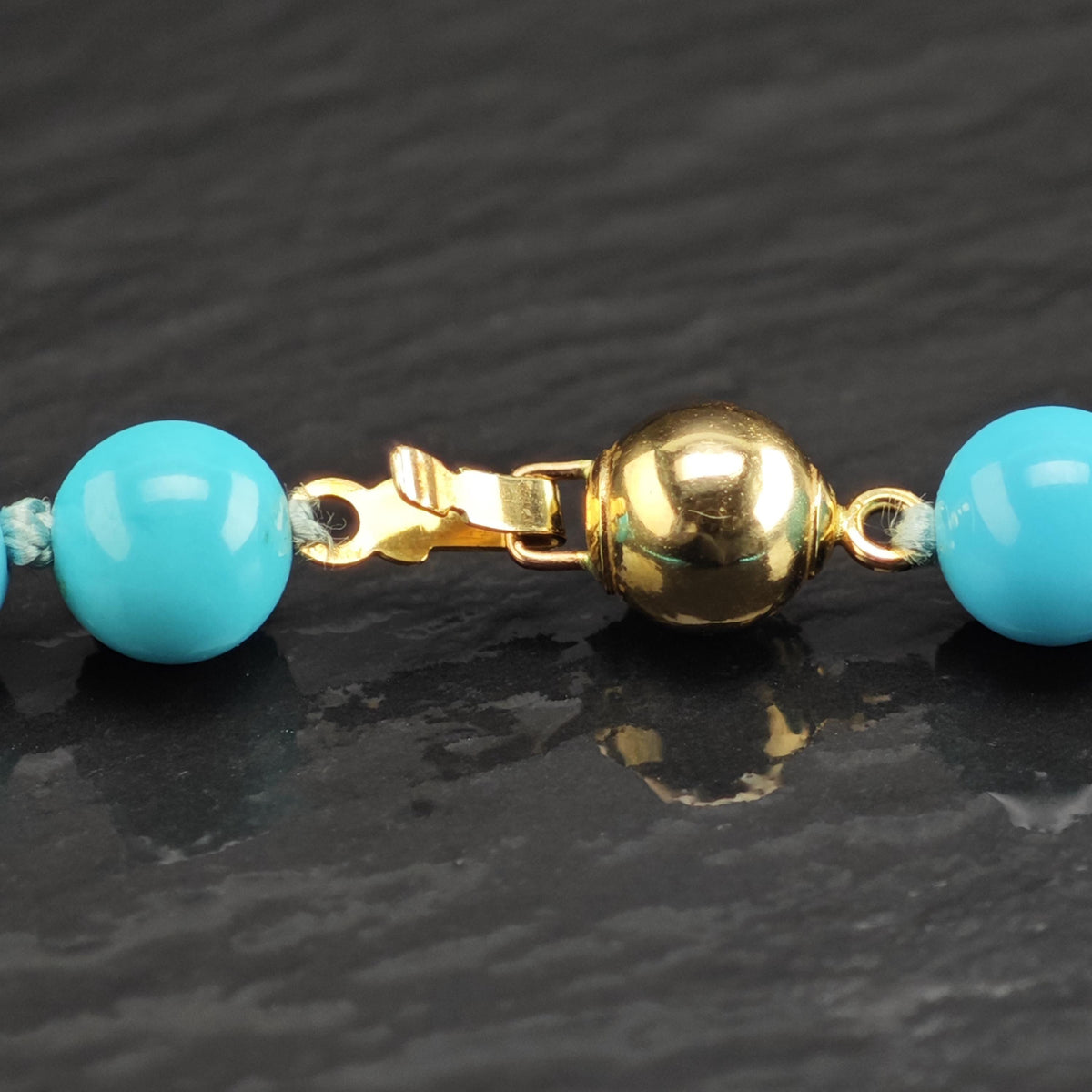 6mm Blue Turquoise 14K Gold Clasp Beaded Necklace N2782