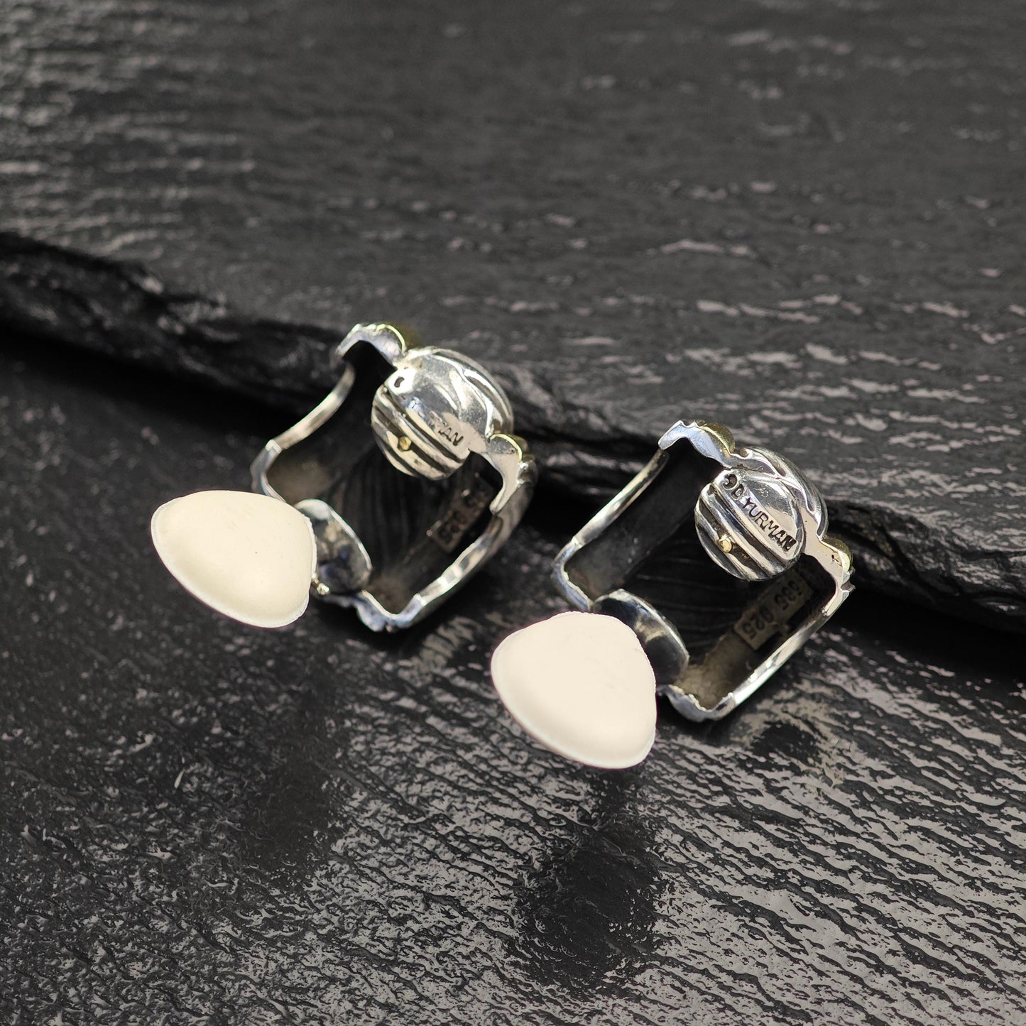 David Yurman Thoroughbred 14K Gold Accent Clip-On Earrings Sterling Silver
