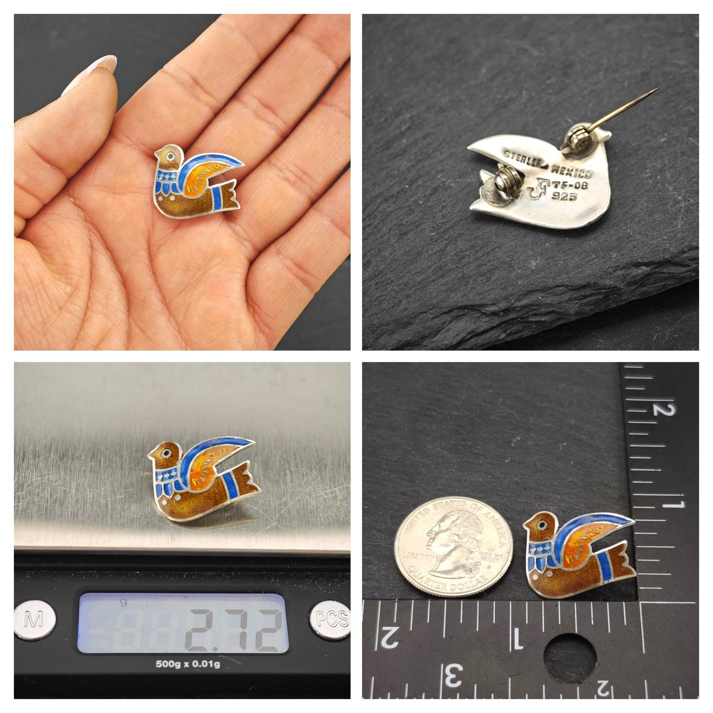 Choice of Enamel, Animal Brooches Sterling Silver