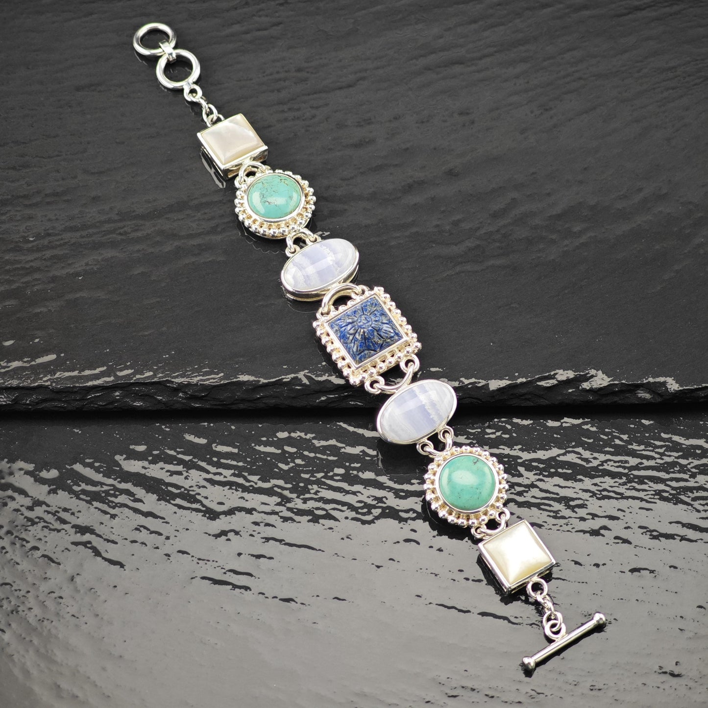 Whitney Kelly Carved Lapis Bracelet, Sterling Silver (Adjustable Size 7" and 7 1/2")