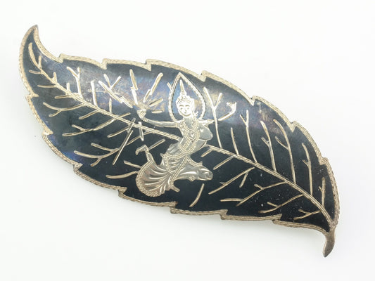 Siam Sterling Silver Black Leaf Enamel Brooch