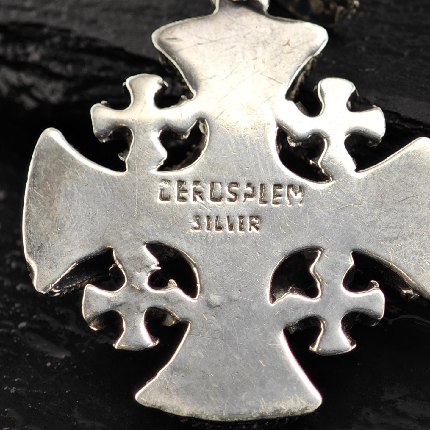 Blue Stone Jerusalem Cross Pendant Sterling Silver P3074