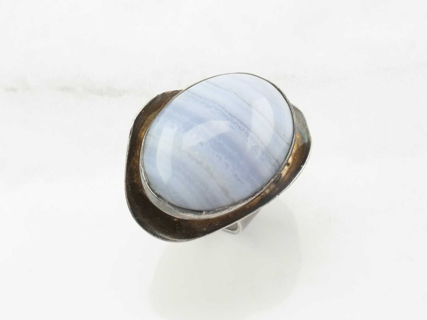 Modernist Silver Ring Blue Lace Agate Modernist Sterling Size 5