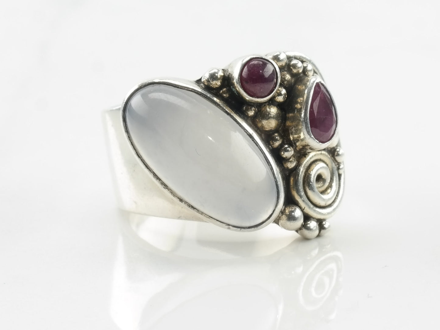 Vintage Sterling Silver Ring Ruby Agate Red White Size 8 1/2