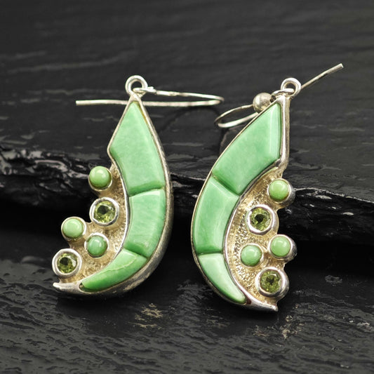 Green Gemstone & Peridot Crest Hook Earrings Sterling Silver ER3188