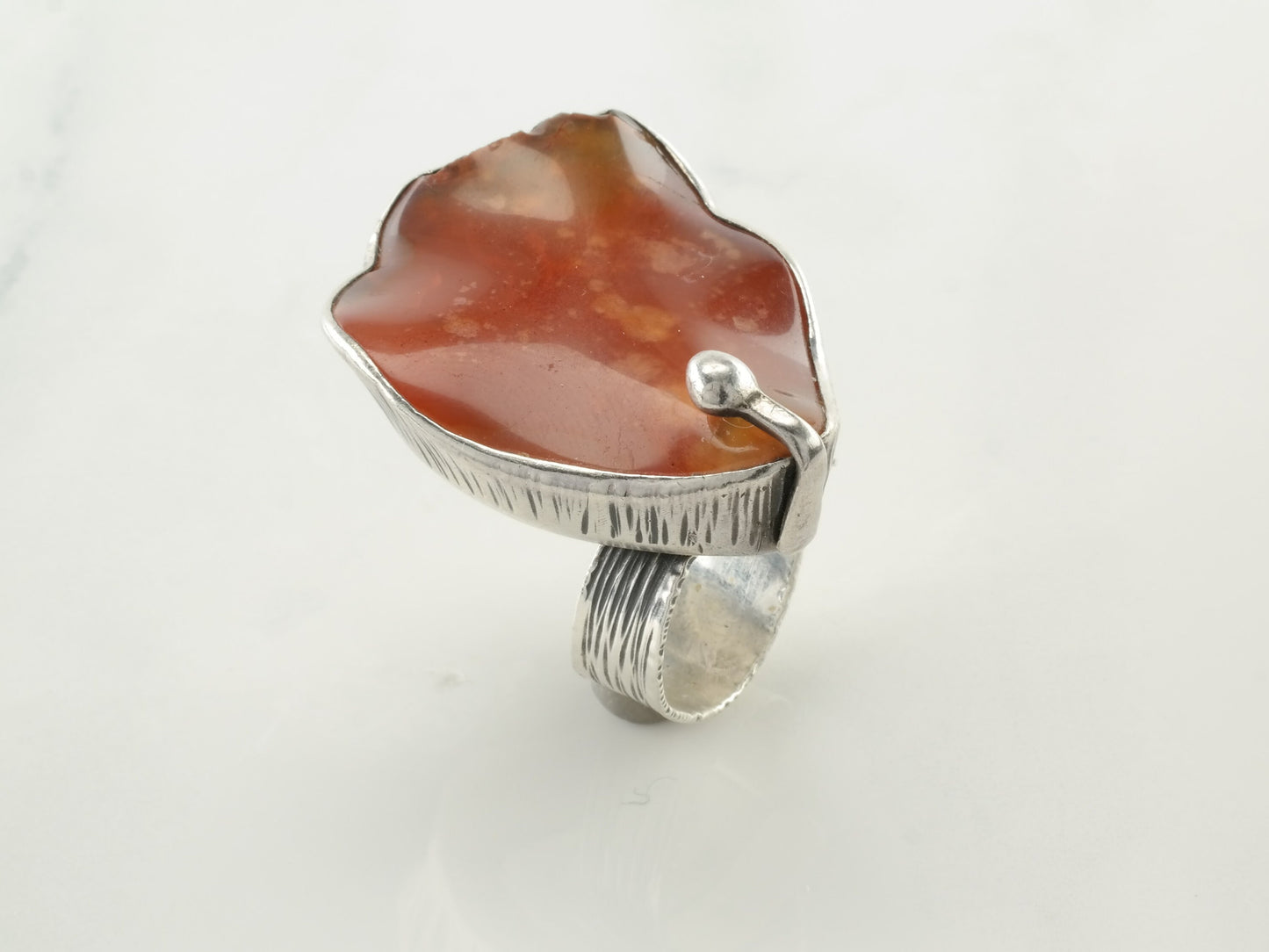 Vintage Modernist Ring Carnelian Sterling Silver Size 7 1/2