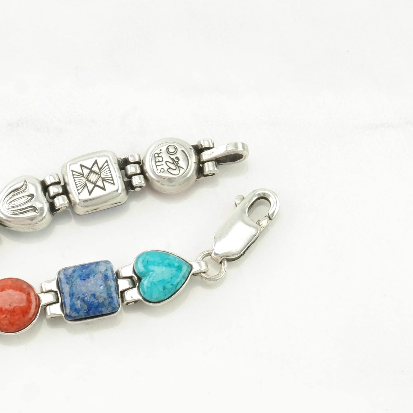 Choice of Vintage Carolyn Pollack Sterling Silver Link Bracelet Multi Stone Inlay