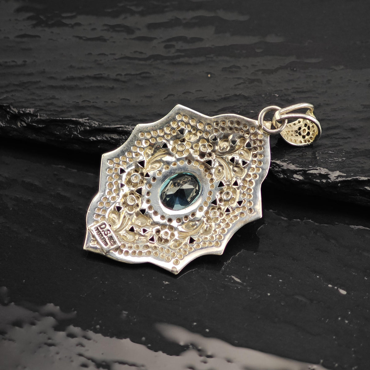 Topaz Floral Repousse Detailing Sterling Silver Pendant P3148