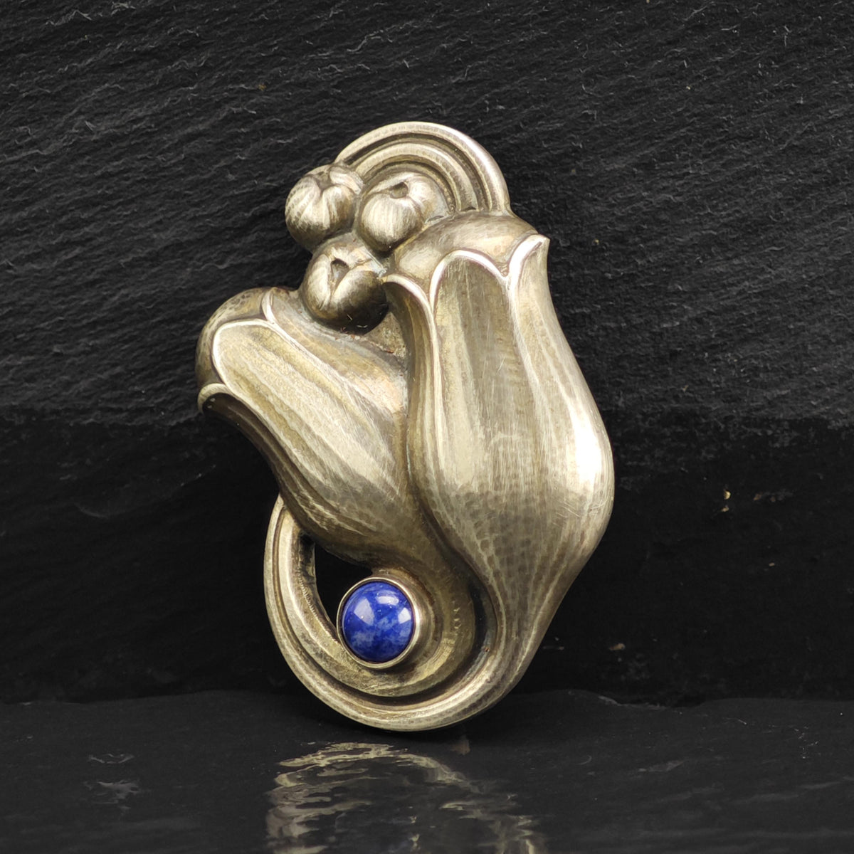 Vintage Gerog Jensen Lapis Floral, 100B Silver Brooch Sterling Silver B2247