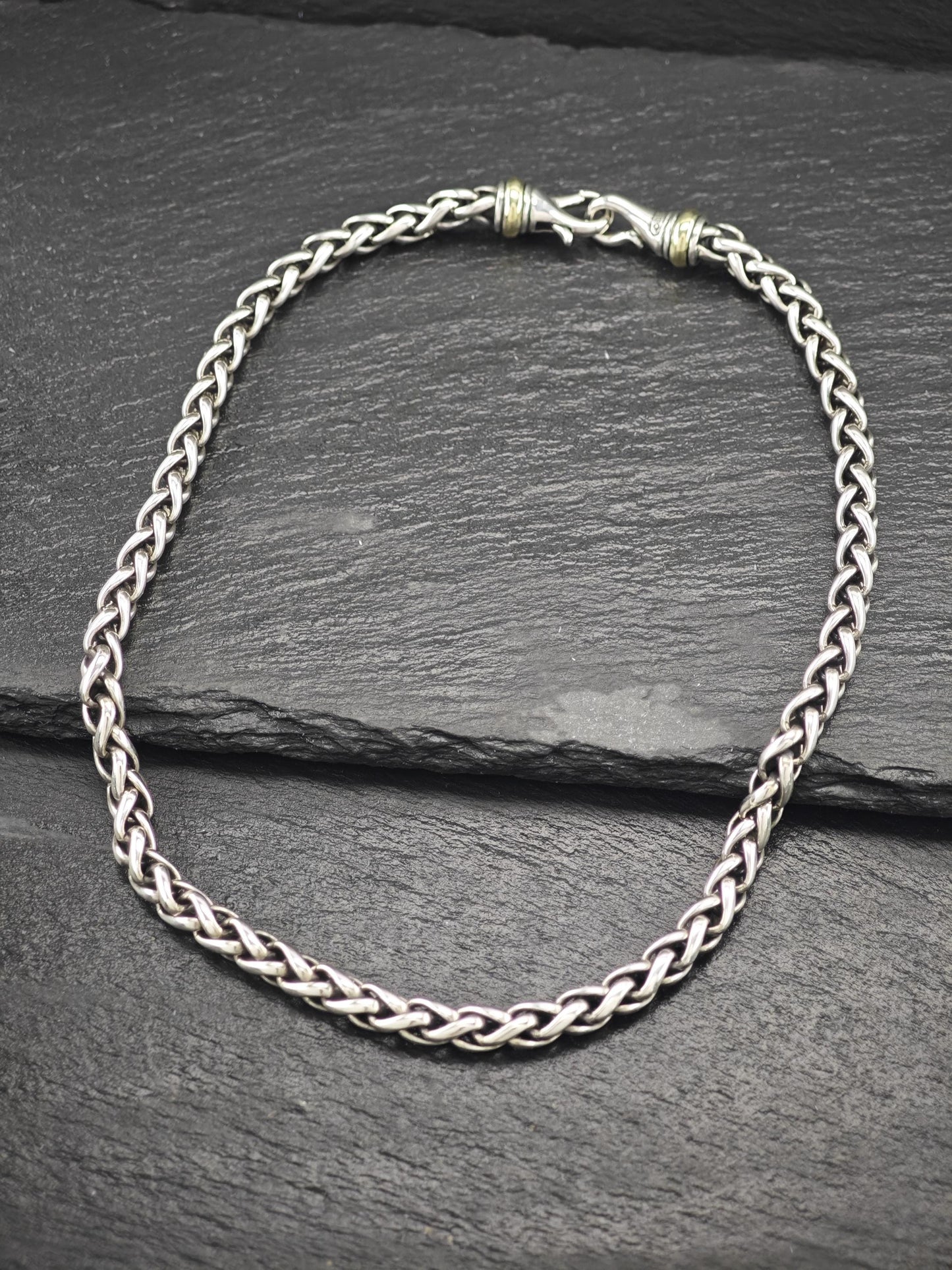 David Yurman 14k Gold Accent 6mm, Wheat Chain Necklace Sterling Silver N2460