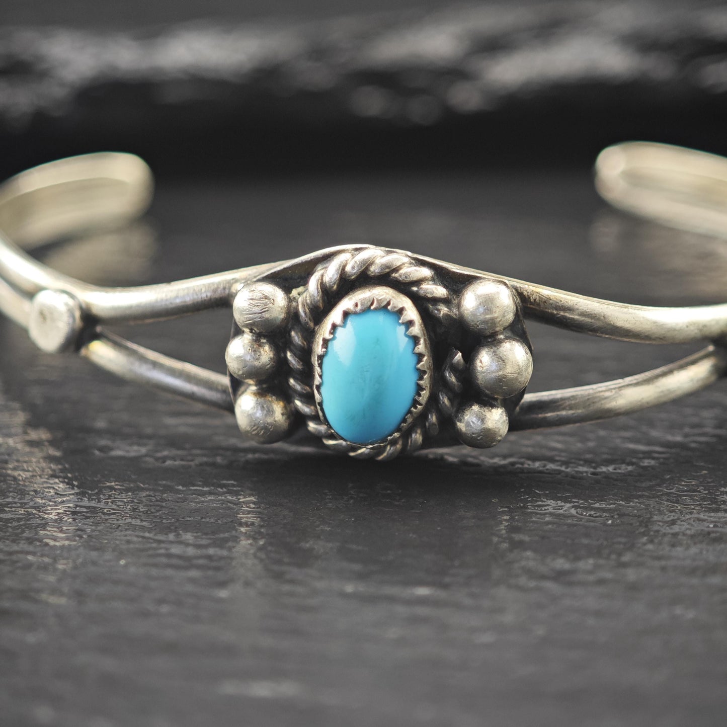 Native American Turquoise Child Cuff Bracelet Sterling Silver