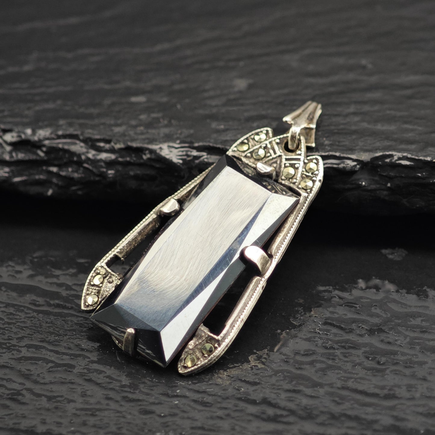 Art Deco Hematite Pendant Sterling Silver P3071