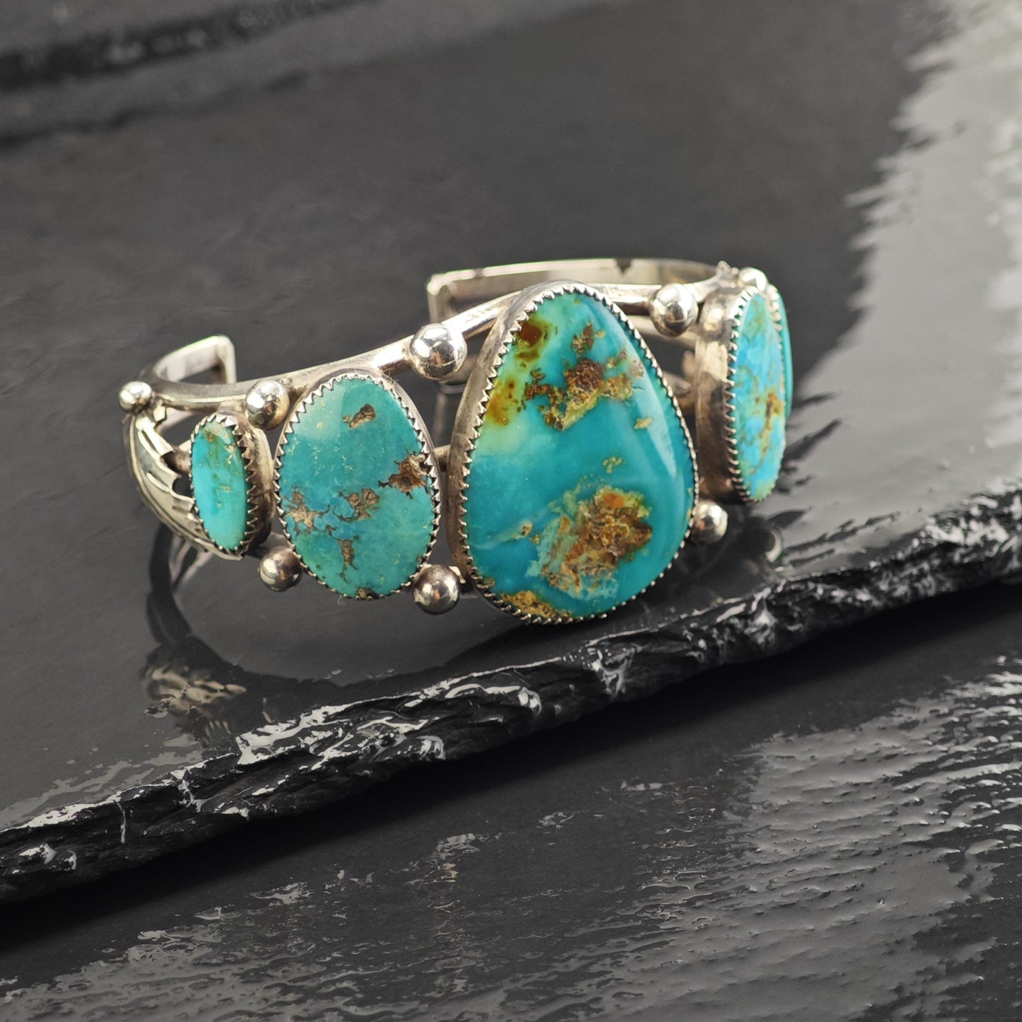 Vintage Native American Teardrop Royston Turquoise Sterling Silver Cuff Sz 6 1/2" BR3135