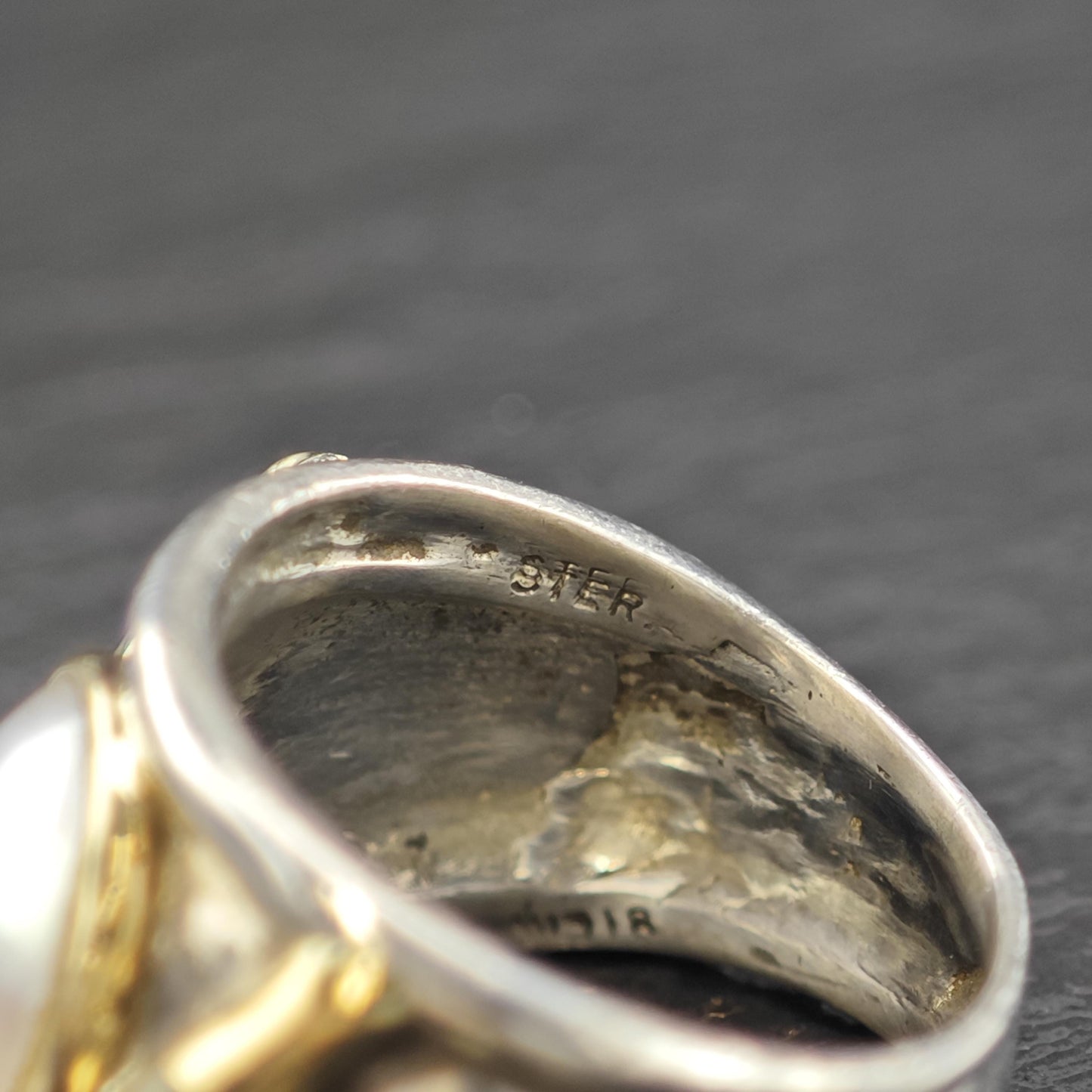 Pearl, Tourmaline Gold Accent Ring Sterling Silver Sz 6