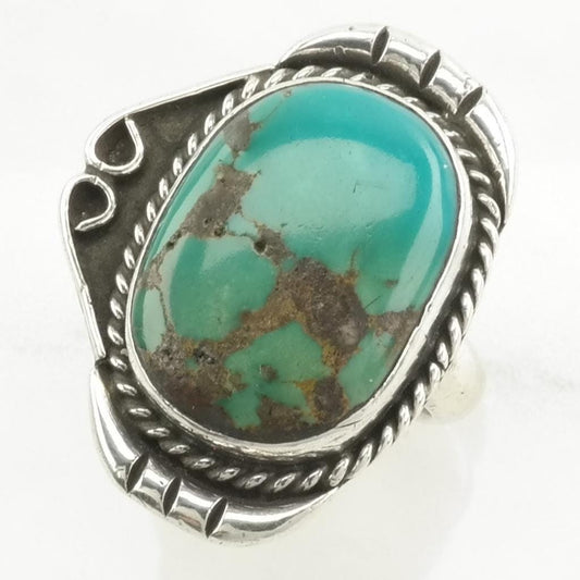 Vintage Southwest Silver Ring Turquoise Large Sterling Blue Size 8 1/2