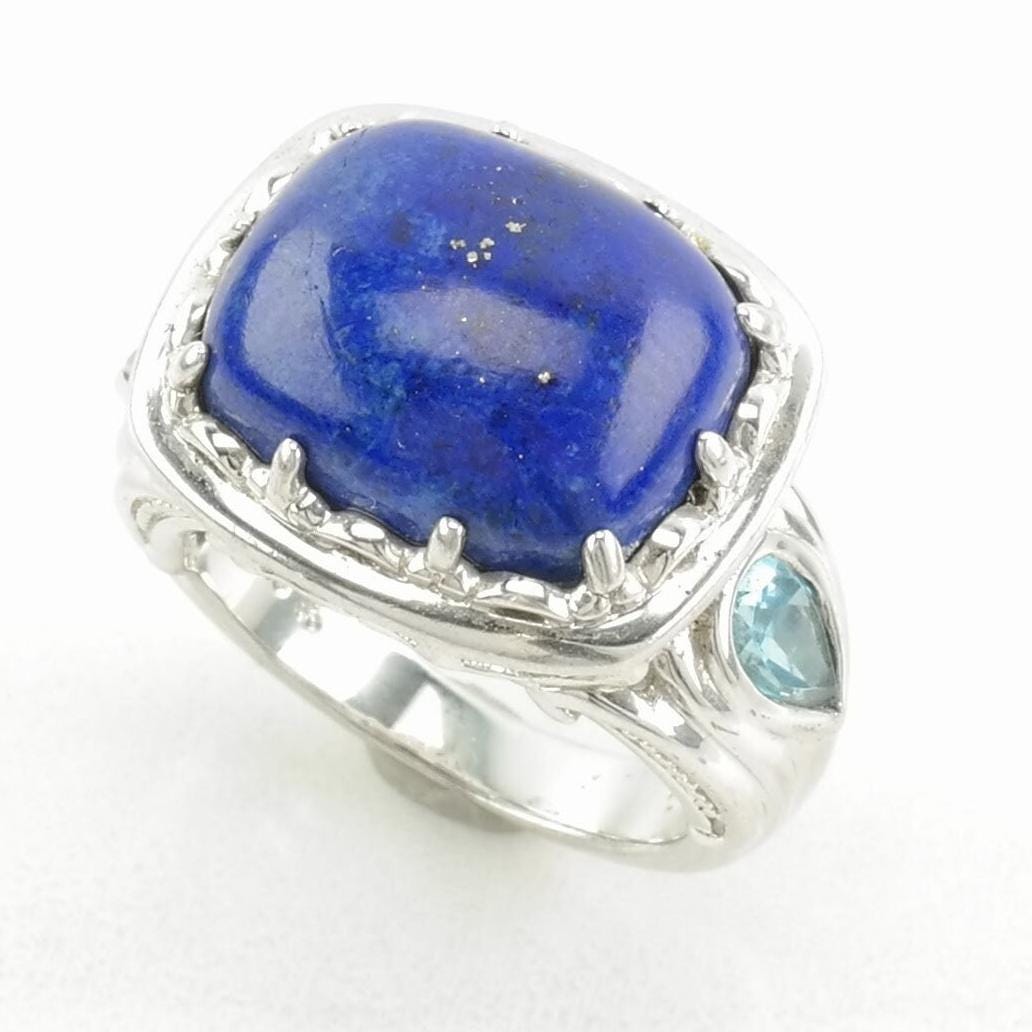 Vintage Sterling Silver Ring Lapis Lazuli Topaz Blue Size 5