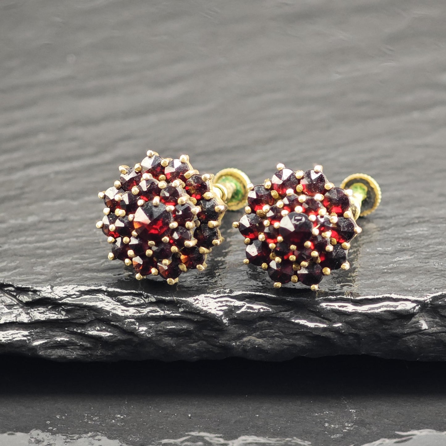 Bohemian Red Garnet Screw Back Earrings Sterling Silver ER3117