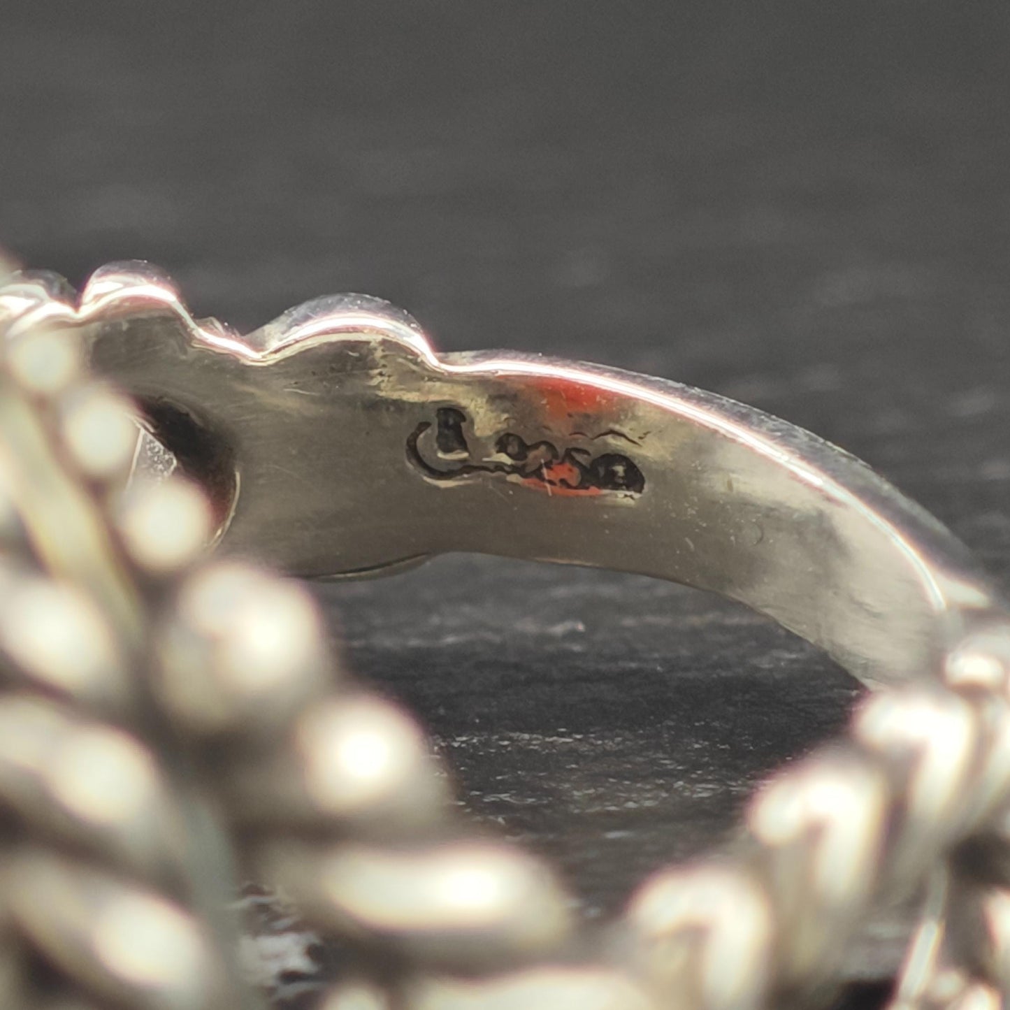 Carolyn Pollack Carved Red Floral Ring Sterling Silver