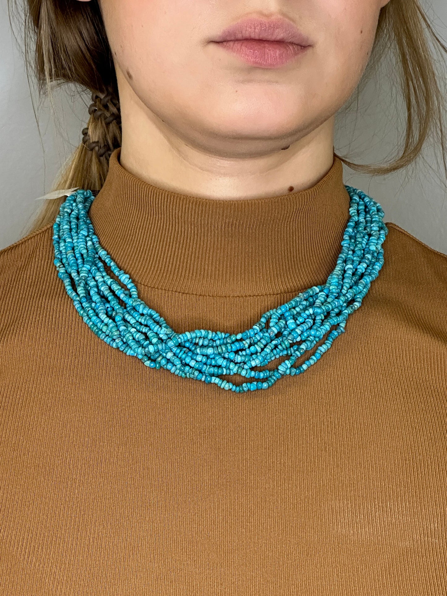 Vintage Carolyn Pollack Blue Turquoise Bead, Multi Strand Necklace Sterling Silver