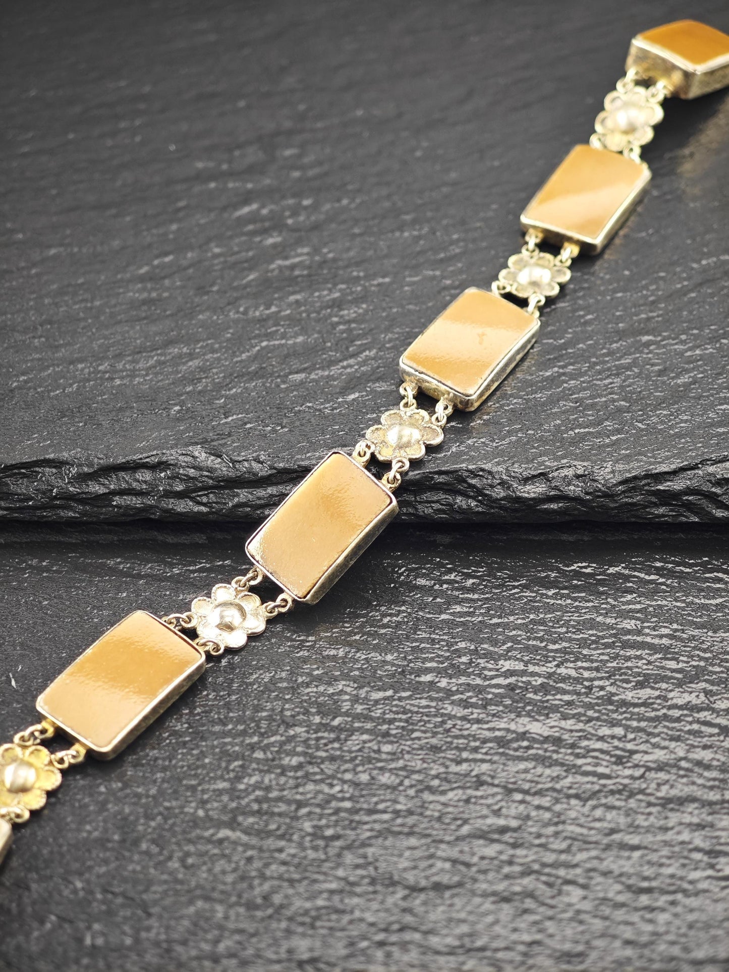 Chinese Export Brown Porcelain, Gold Gilded Bracelet Sterling Silver