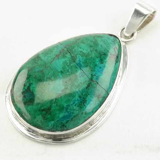 Vintage Cracked Chrysocolla Sterling Silver Pendant
