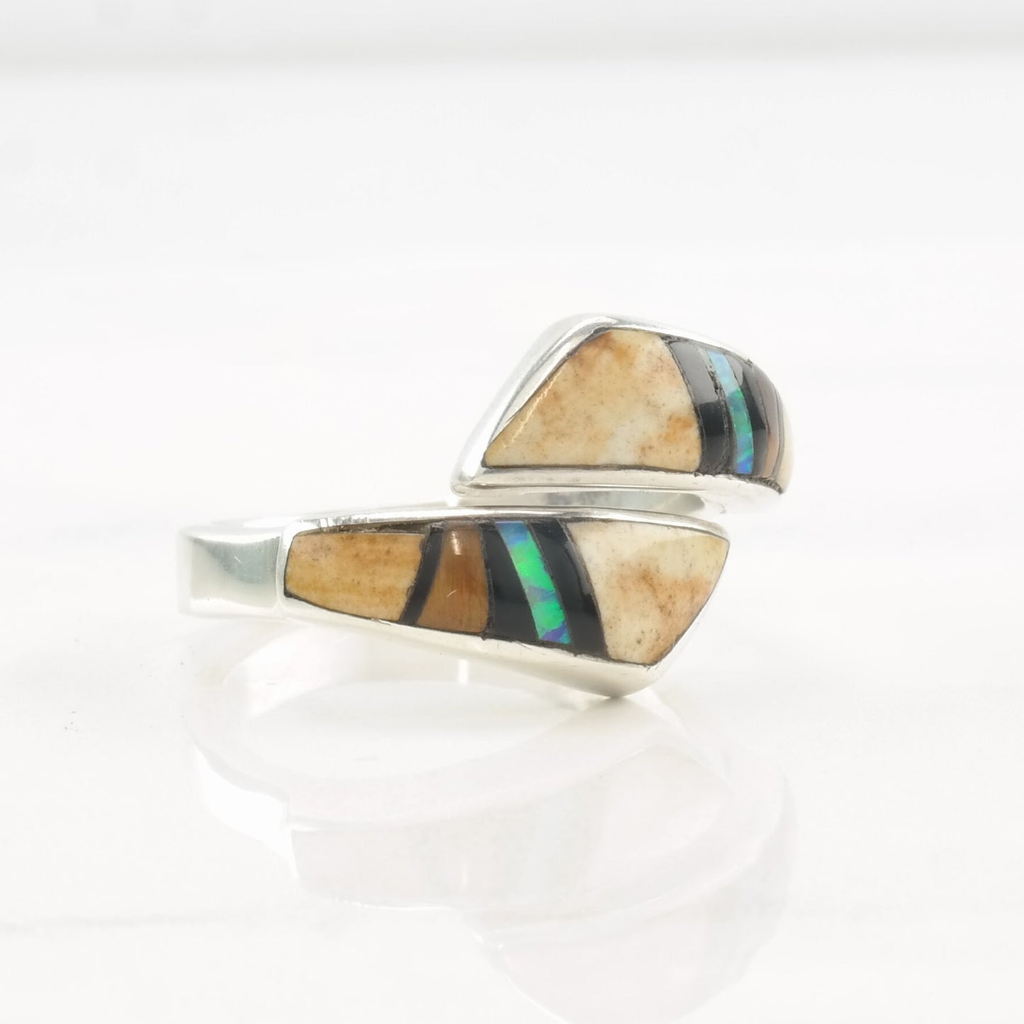 Native American Ring Multi Gem Inlay Sterling Silver Size 8